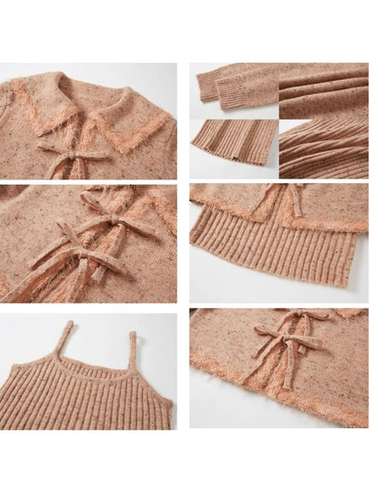 Elegant slim knit cardigan + vest 2-piece set【s0000003959】