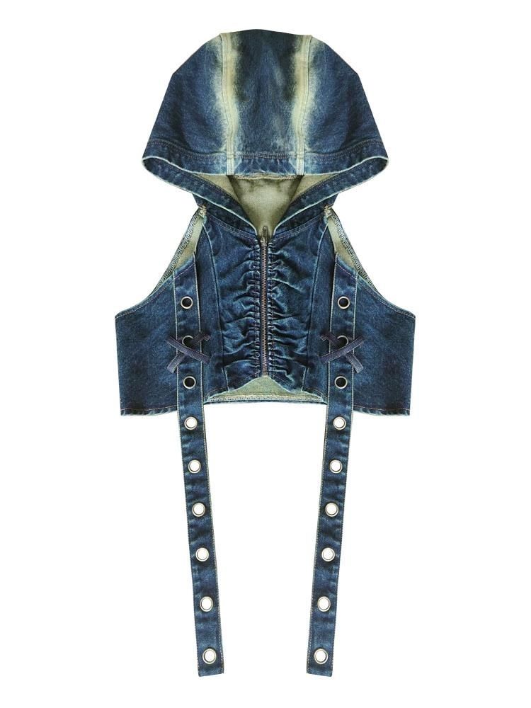 Hooded Denim Punk Rock Vest【s0000003027】