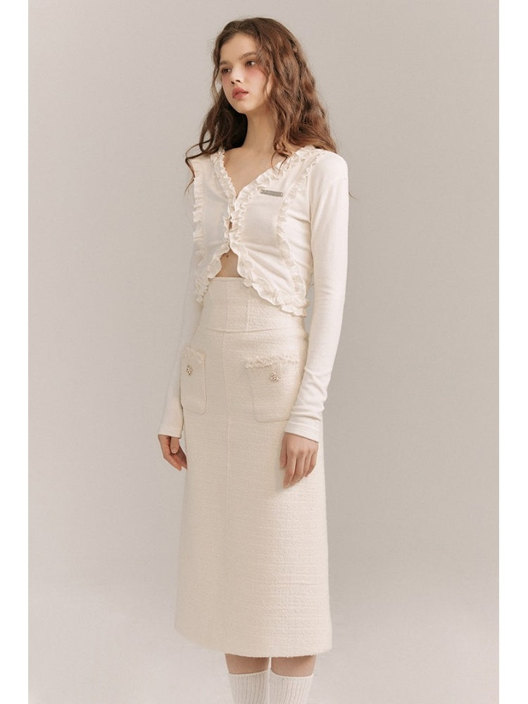 Wool Weave Lazy Bouquet Button Frills Jacket & Skirt【s0000003857】