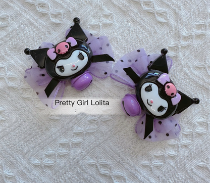 Pretty Girl Lolita - Purple Black Cartoon Kulomi - Kid Lolita Accessory Clips and Cane