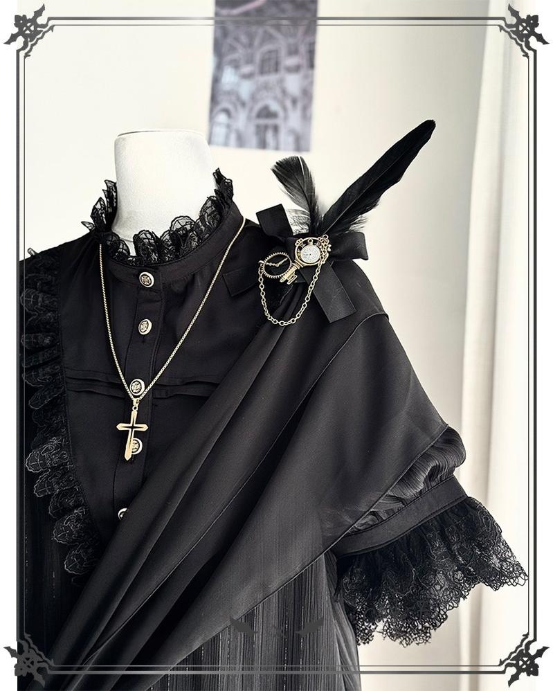 CastleToo - Black Moonlight - Ouji Lolita Chiffon Shirt Outfit