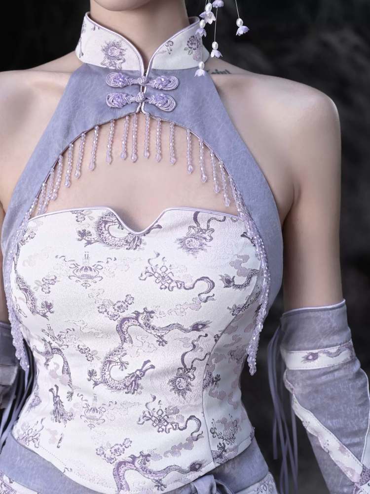 Dragon Pattern Buckle Halter Neck China Dress【s0000009042】