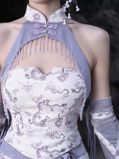 Dragon Pattern Buckle Halter Neck China Dress【s0000009042】