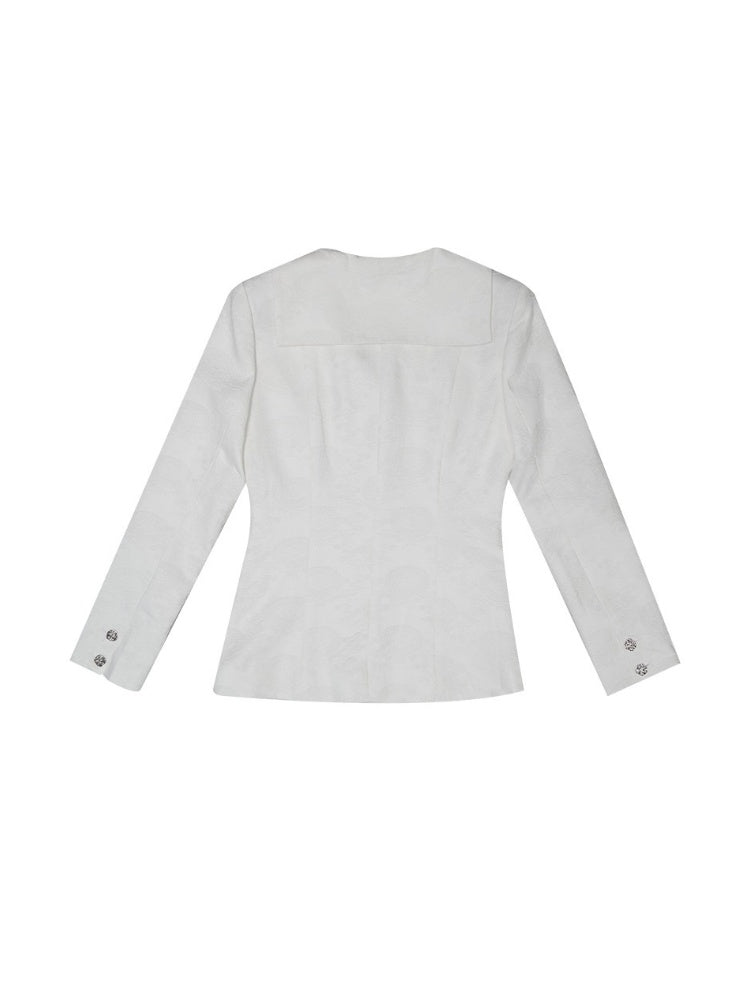 Sailor Collar Rose Button Jacquard Jacket【s0000003813】