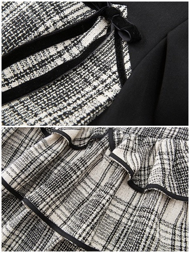 Plaid Cake Skirt Faux Two Piece Dress【s0000003859】
