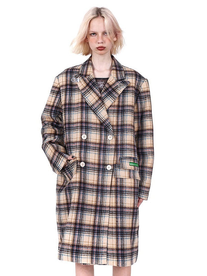 Plaid Mid Length Double Breasted Coat【s0000004348】