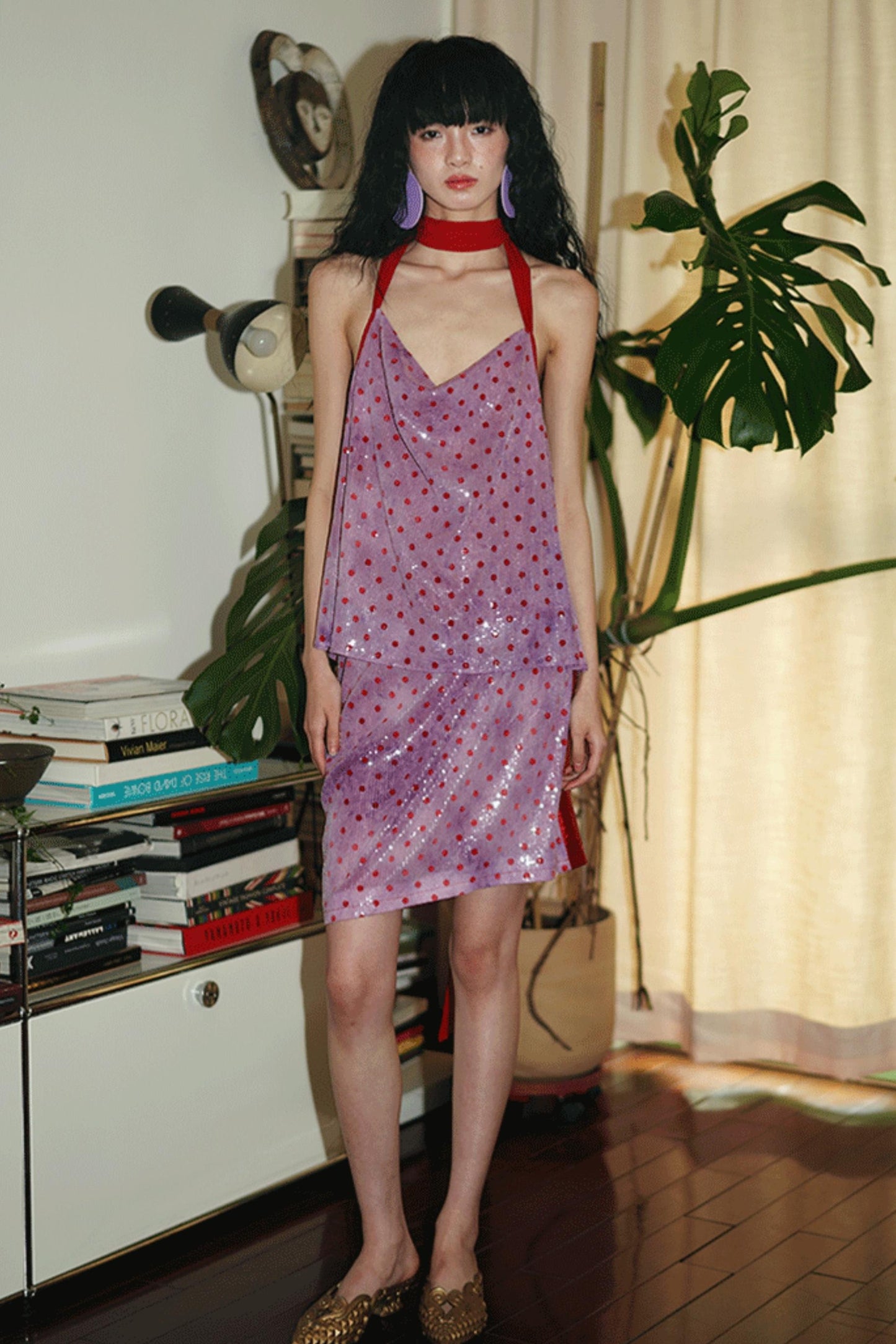 Sequin Dot Backless Resort Skirt Set-Up