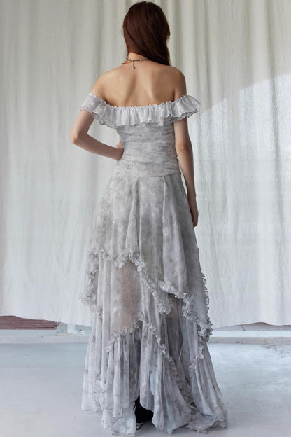 Vintage Gray Ruffle Dress