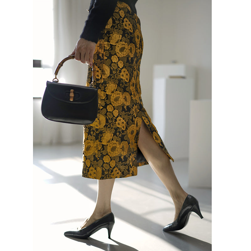 Sunflower embroidery jacquard skirt