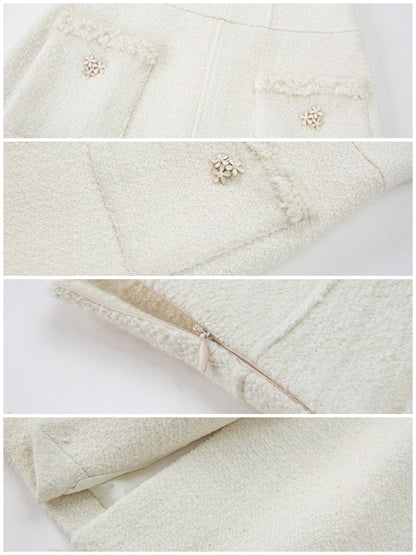 Wool Weave Lazy Bouquet Button Frills Jacket & Skirt【s0000003857】