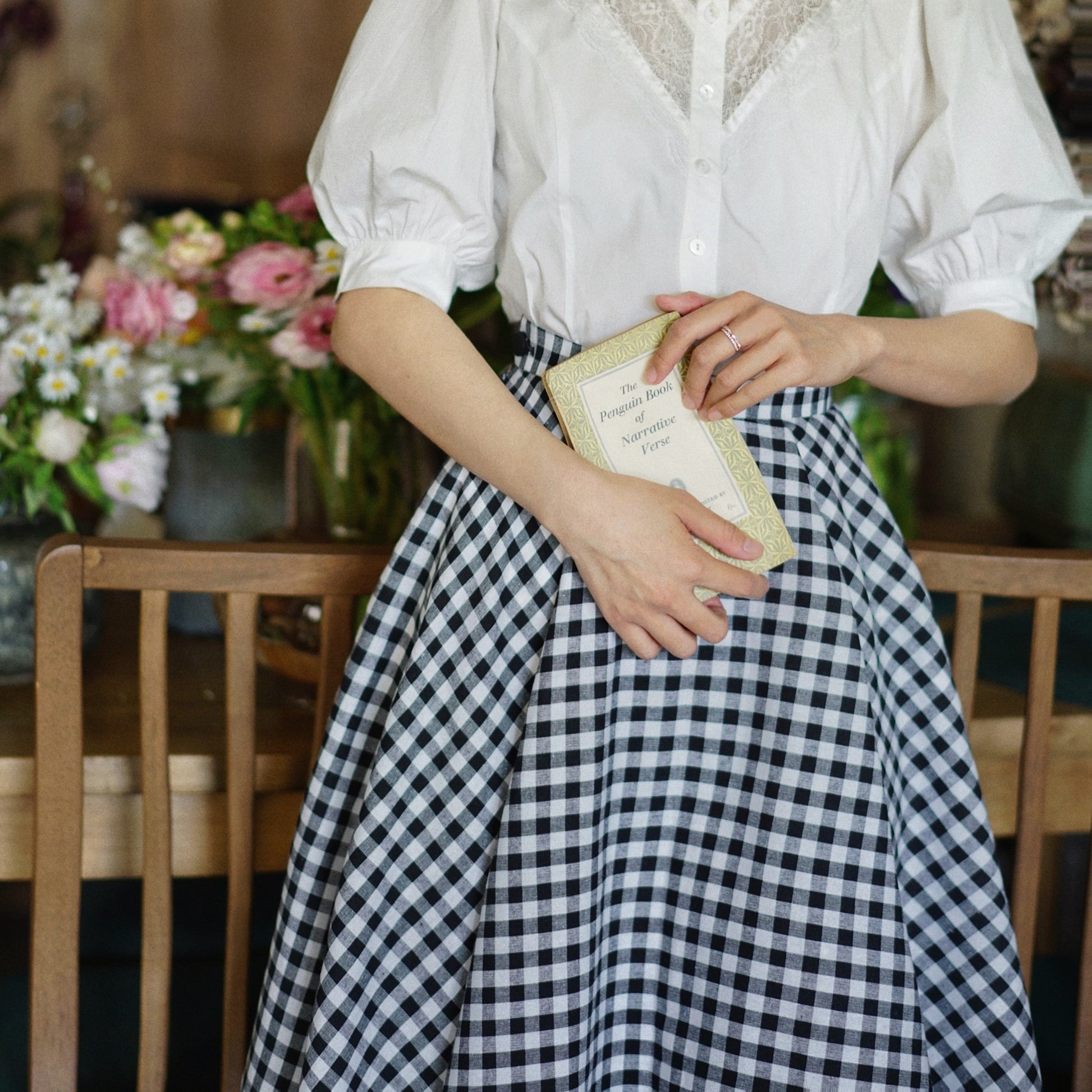 black white plaid hepburn skirt