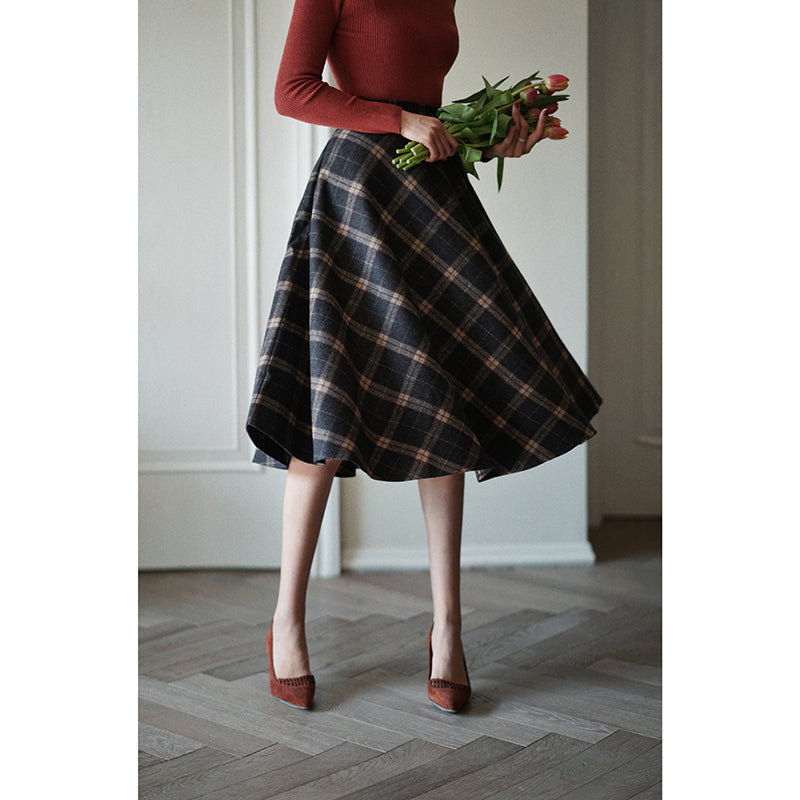 Western ladies plaid retro skirt