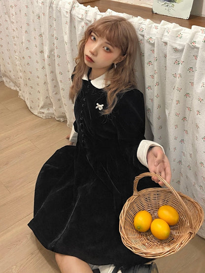 Classical Velvet Puff Sleeves Dress【s0000004413】