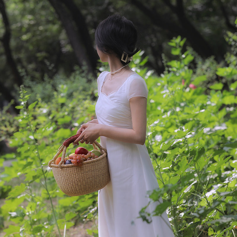 British lady's white vintage dress