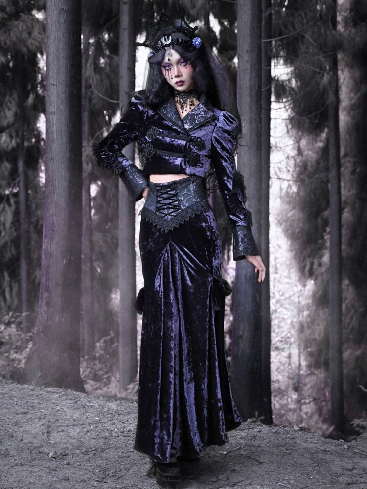 Gothic Velvet Lace Up Lace Mermaid Long Skirt【s0000003869】