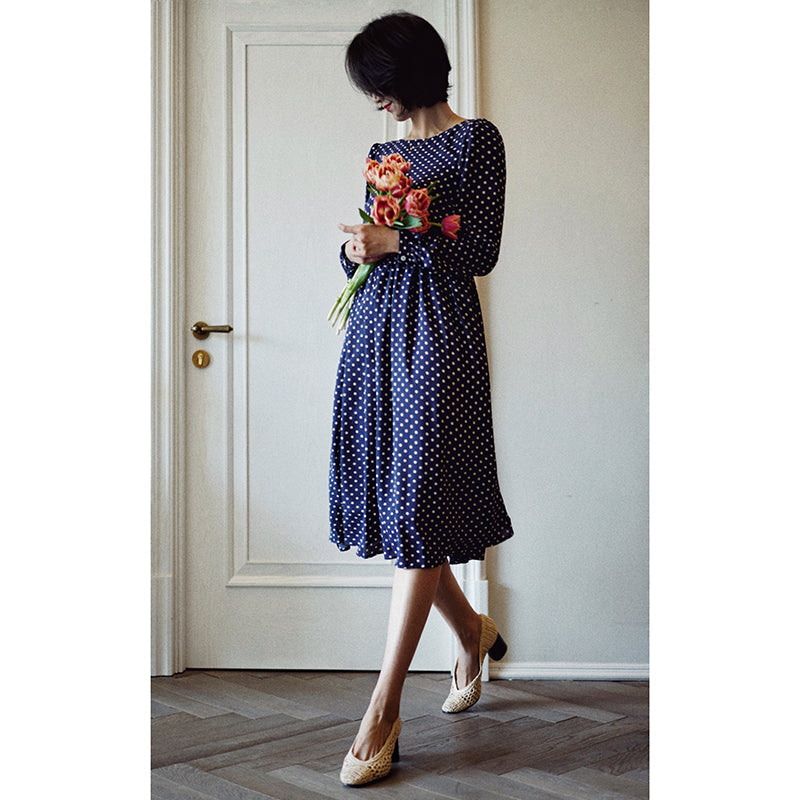 Lapis navy blue polka dot vintage dress