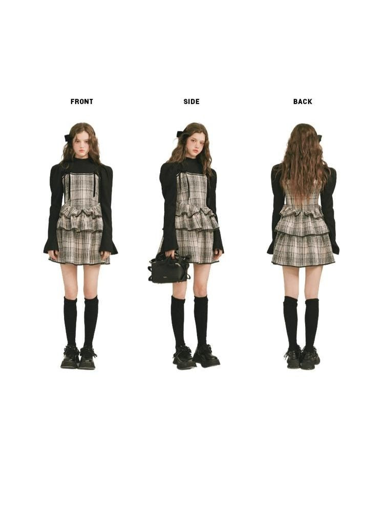 Plaid Cake Skirt Fake Two Piece Dress【s0000003231】