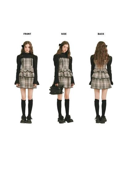 Plaid Cake Skirt Fake Two Piece Dress【s0000003231】