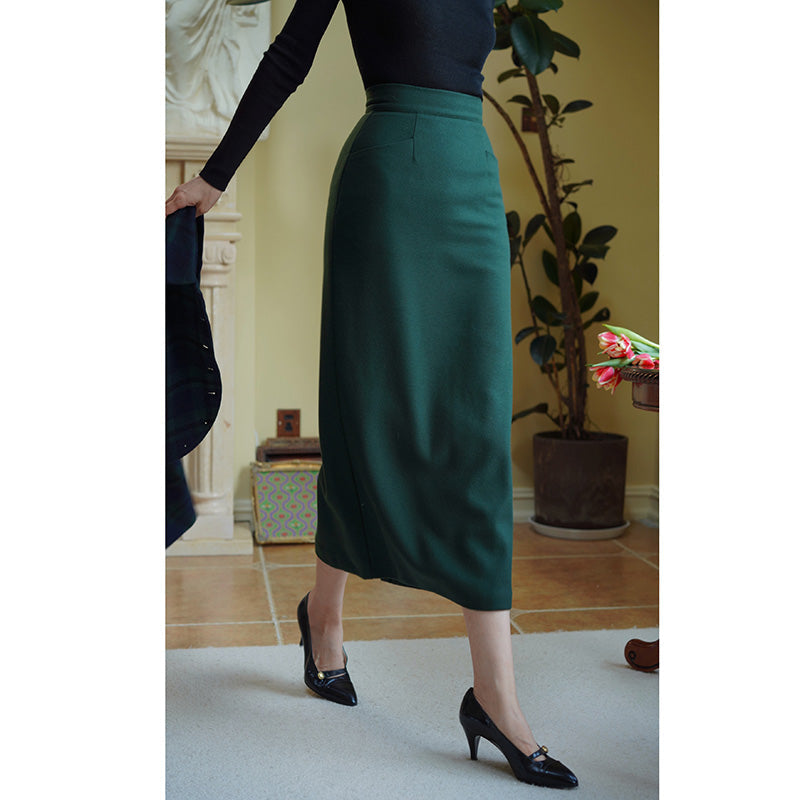 Dark Green Lady Tweed Tube Skirt