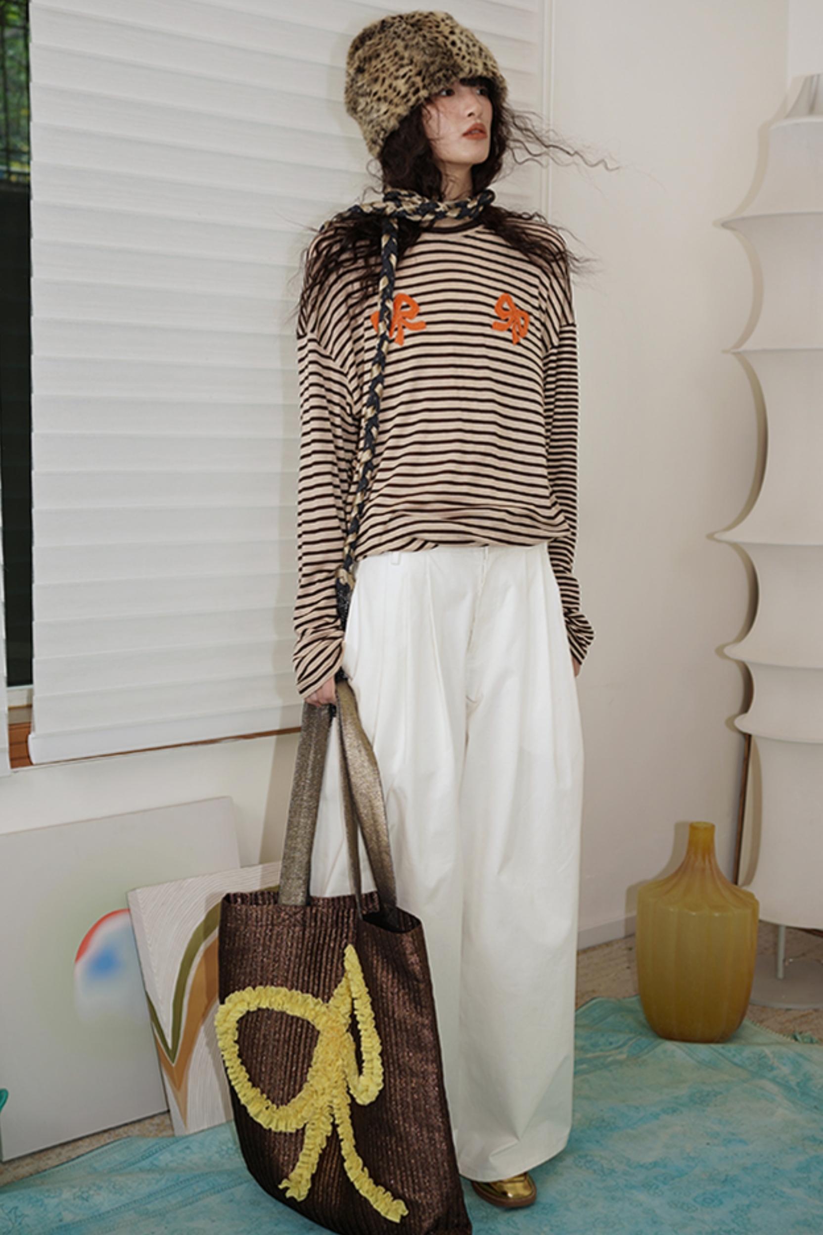 Loose Fit Wool Knit Striped T-Shirt