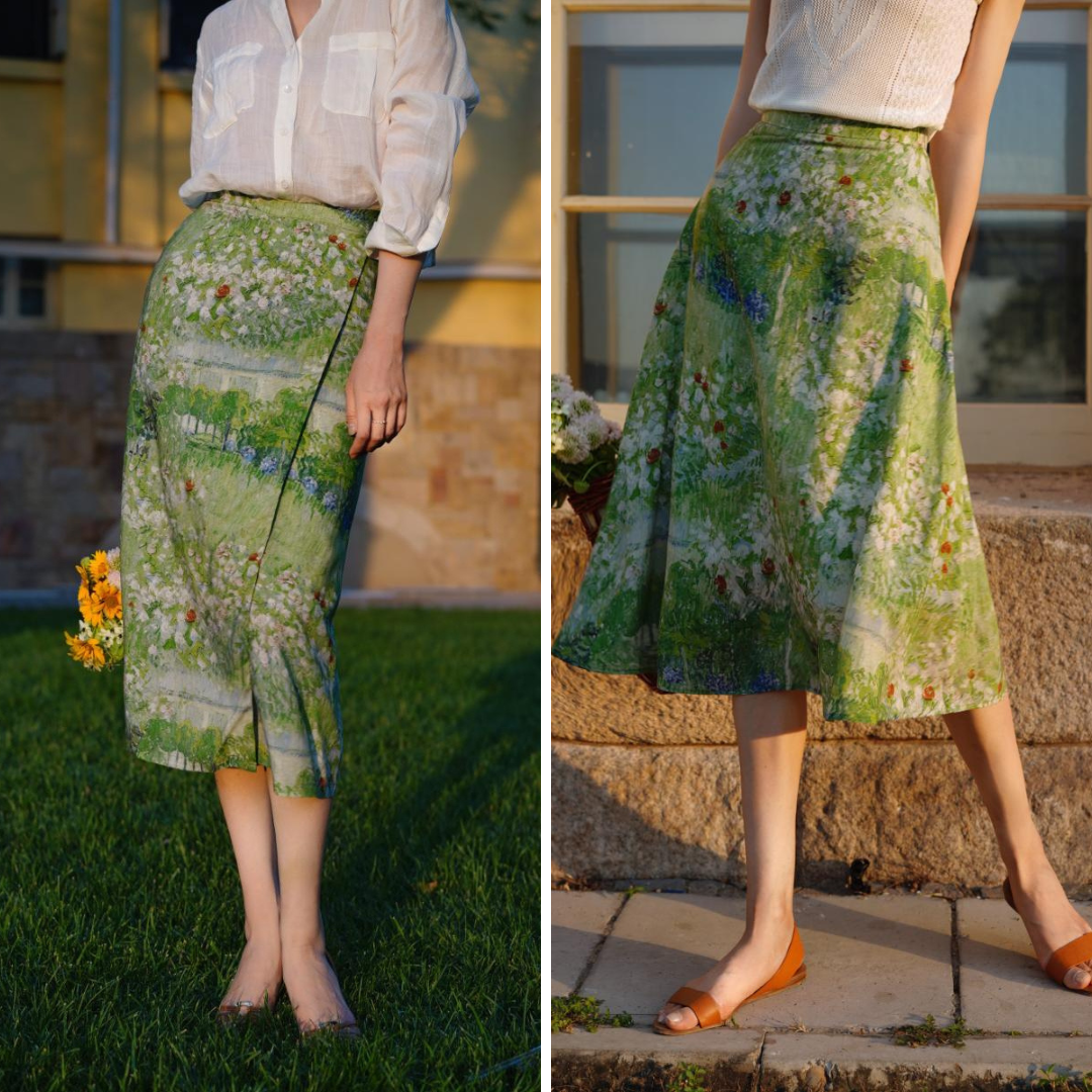 Garden oil painting wrap skirt