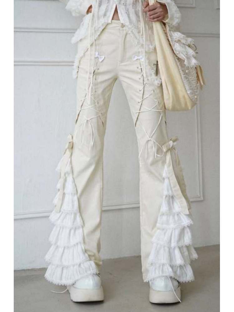 Lace-Up Tiered Bowknots Flared Pants【s0000008155】