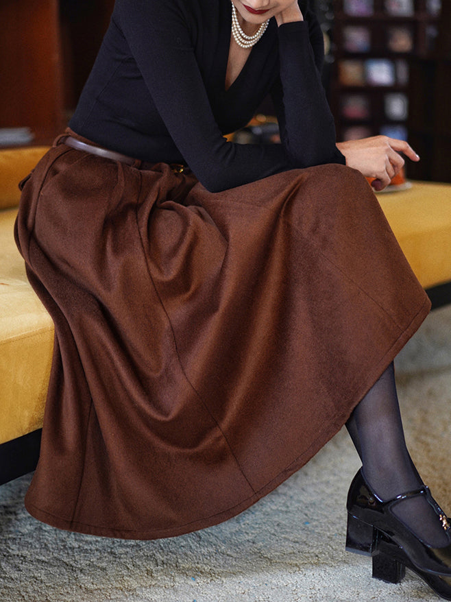 Dark Brown Lady Retro Umbrella Skirt