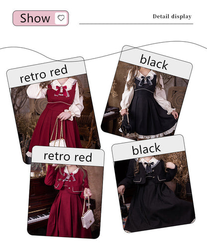 Yingtang - Plus Size Lolita French Retro Dress Set
