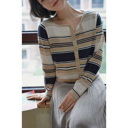 Lady's Striped Knit Cardigan