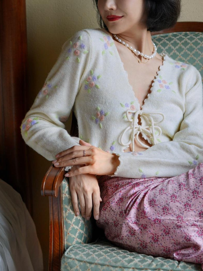 flower embroidery cardigan