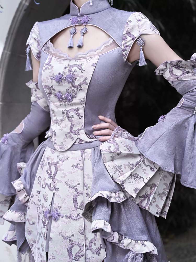 Dragon Pattern Lotus Sleeve China Tops【s0000009037】