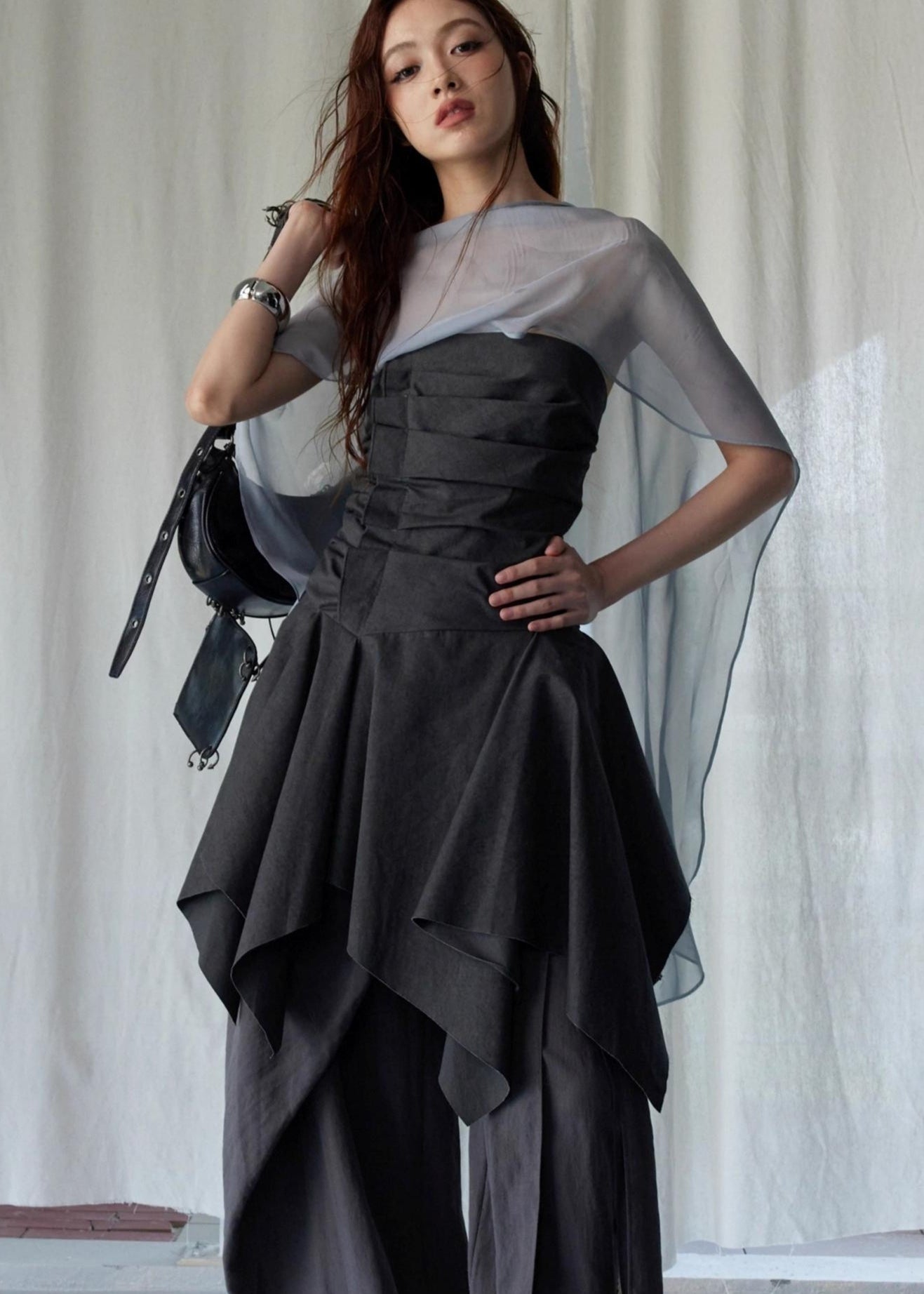 Wax-Dyed Asymmetric Hem Vintage Vest