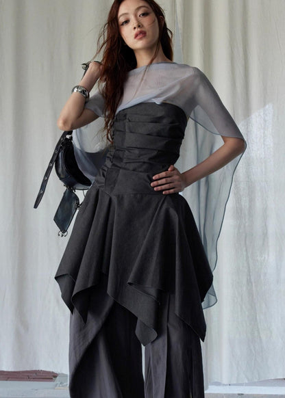 Wax-Dyed Asymmetric Hem Vintage Vest