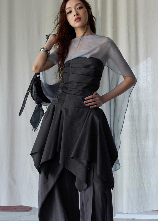 Wax-Dyed Asymmetric Hem Vintage Vest