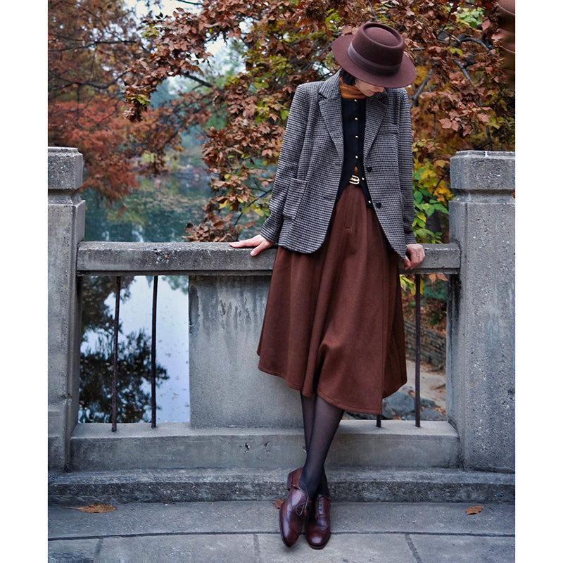 Dark Brown Lady Retro Umbrella Skirt