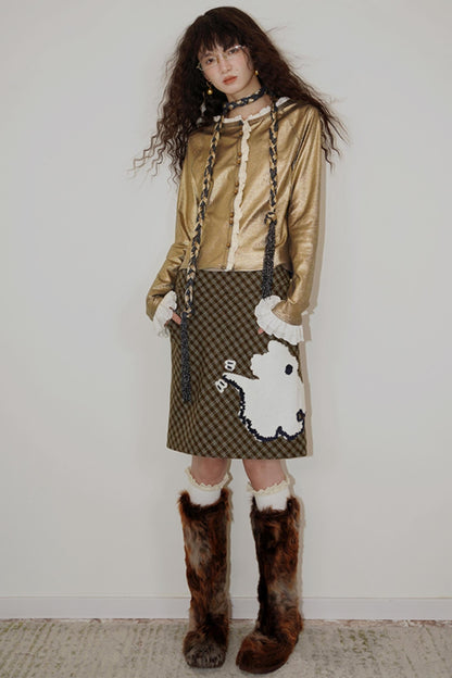 Vintage Plaid Embroidered Wool Halter Skirt