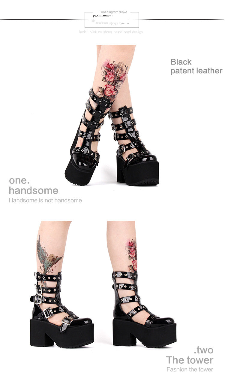 Angelic Imprint - Gothic Lolita Punk Platform Boots Sandals