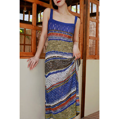 Ultramarine oil painting knit camisole dress