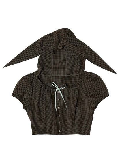 Bunny Ears Hooded Puff Sleeve Short Tops【s0000009033】