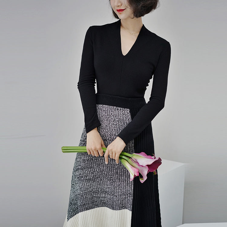 Oriental lady monotone knit skirt