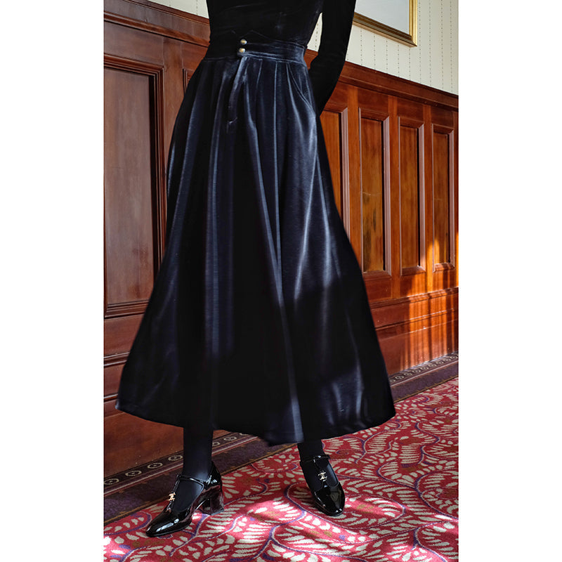 black lady velvet long skirt