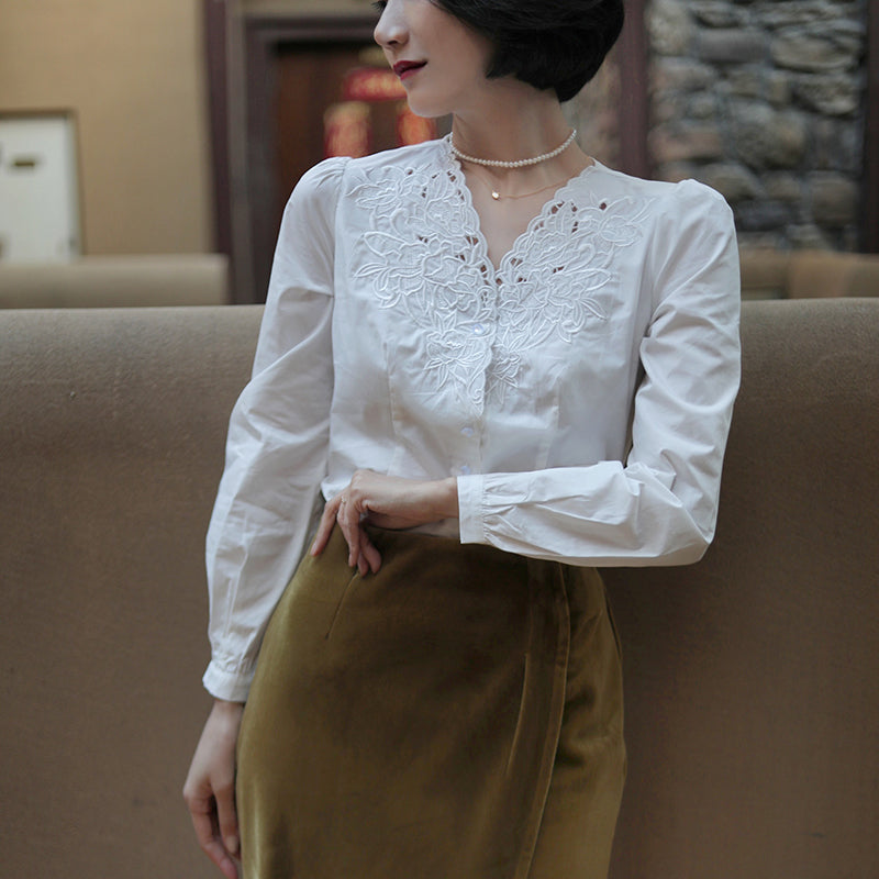 Petal Embroidered Retro Blouse