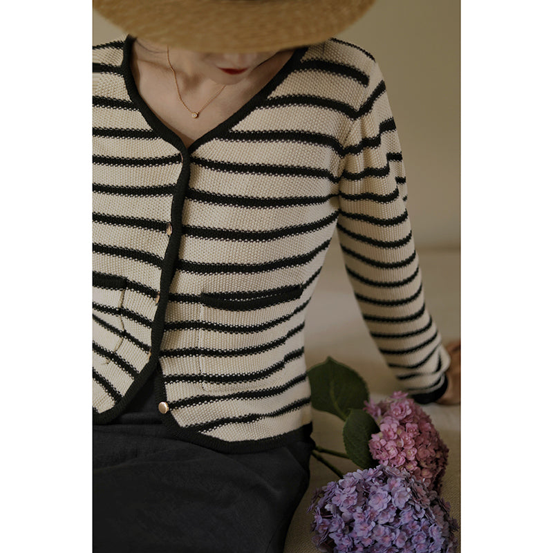 Black striped classic cardigan