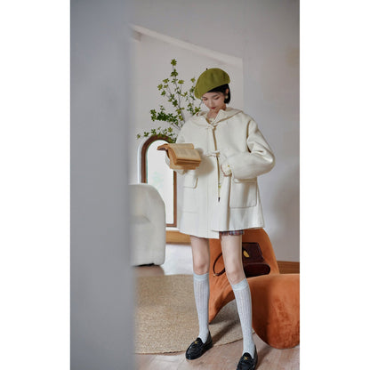 Ivory wool oversized hood coat