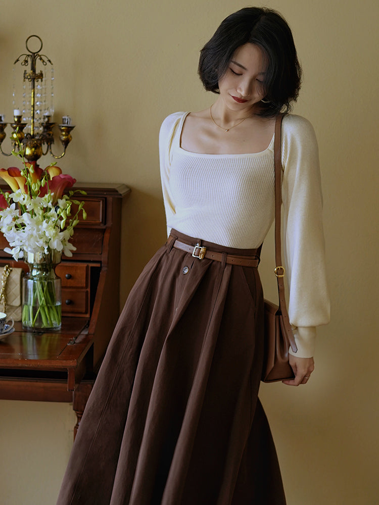 Lady's brown umbrella skirt