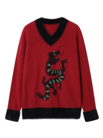 Loose Dragon Print Sweater【s0000005124】