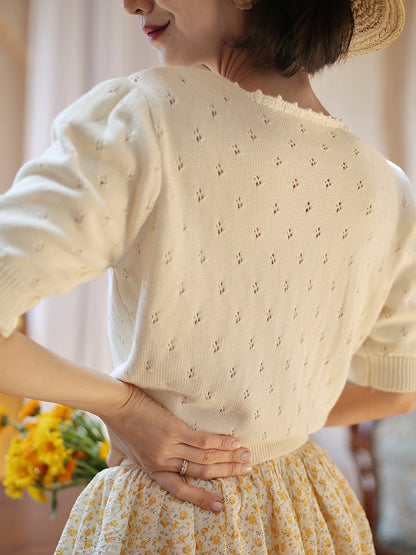 Ivory Flower Embroidered Knit Cardigan