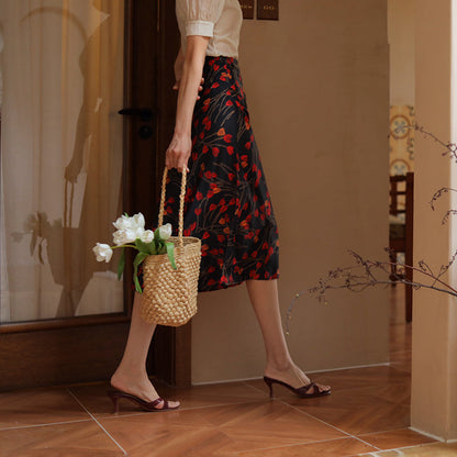 Crimson Floral French Skirt