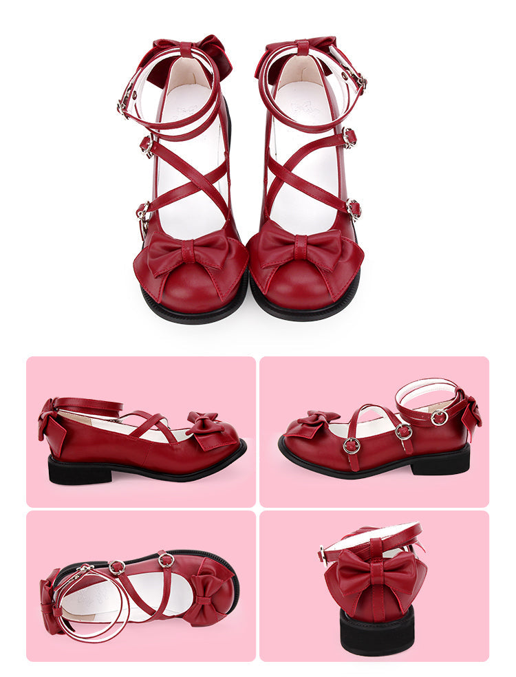 Angelic imprint - Sweet Lolita Bow Shoes, Low Heel, Round Toe