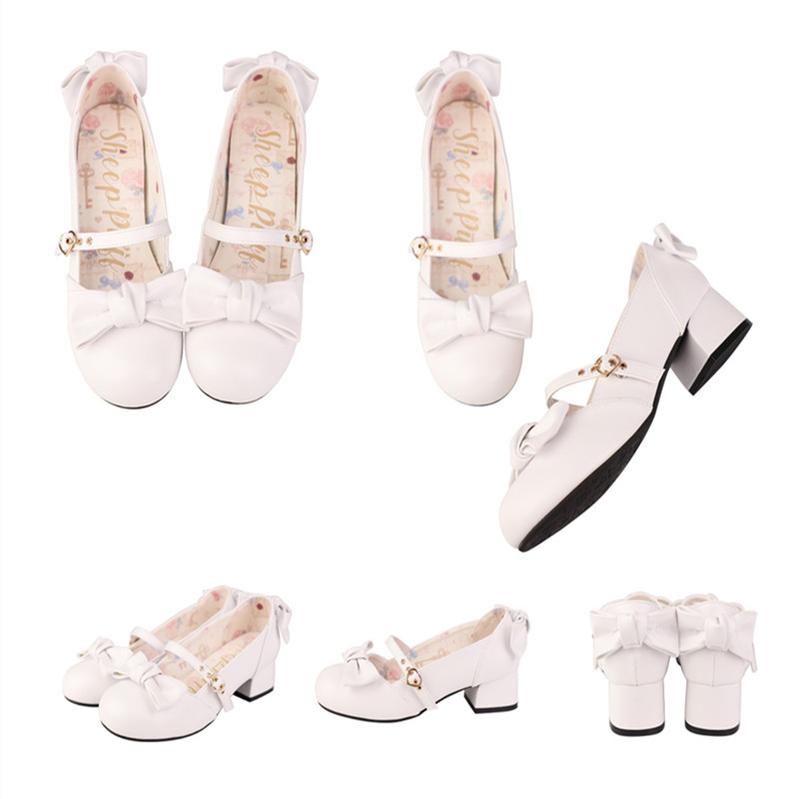 Sheep Puff - Elegant Lolita Bownot Retro High Heel Shoes